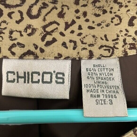 Chico's Jacket with Pockets, NWOT, Lined, Tan with Multicolor Animal Print, XL - Picture 6 of 9